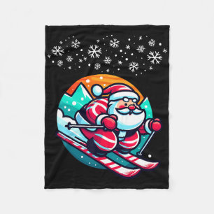 Christmas Santa Claus Skiing Slope Ski Hut Funny Fleece Blanket