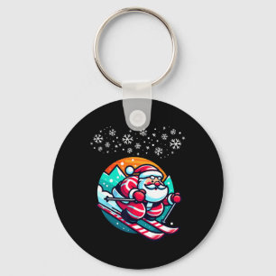 Christmas Santa Claus Skiing Slope Ski Hut Funny Keychain