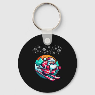 Christmas Santa Claus Skiing Slope Ski Hut Funny  Keychain