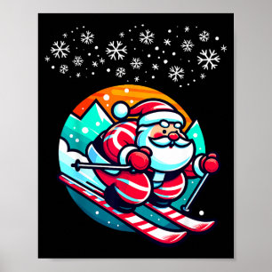 Christmas santa claus skiing slope ski hut funny poster