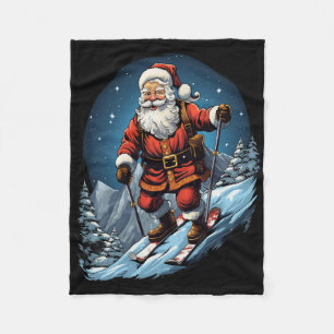 Christmas Santa Claus Skiing Xmas Ski Skier Fleece Blanket