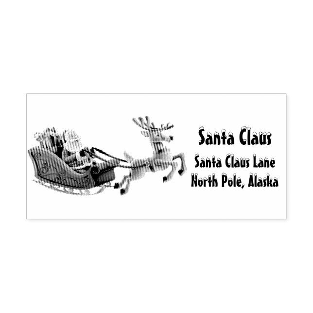 Christmas Santa Claus Sleigh Reindeer Rubber Stamp (Imprint)