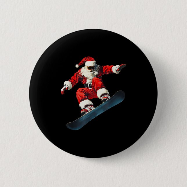 Christmas Santa Claus Snowboard Snowboarding Snowb 2 Inch Round Button (Front)