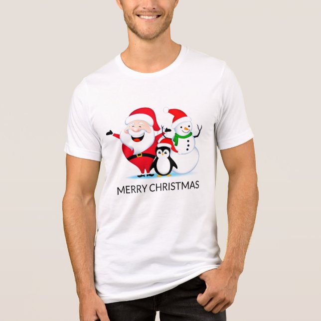Christmas Santa Claus Snowman and Penguin Tri-Blend Shirt (Front)