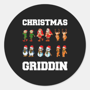 Christmas Santa Claus Snowman Reindeer Griddy Grid Classic Round Sticker