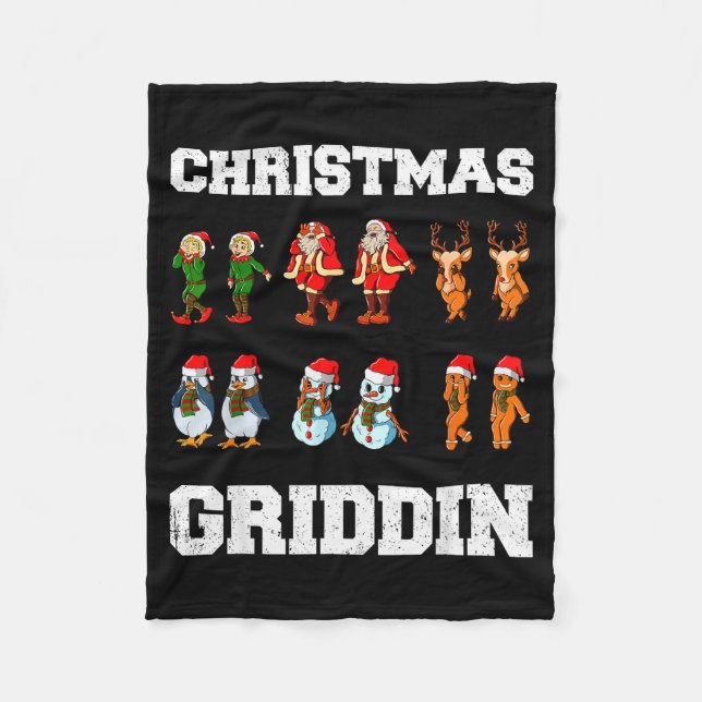 Christmas Santa Claus Snowman Reindeer Griddy Grid Fleece Blanket (Front)