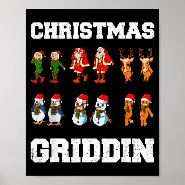 Christmas Santa Claus Snowman Reindeer Griddy Grid Poster (Front)