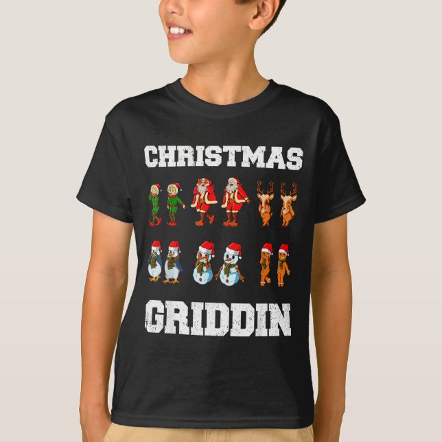 Christmas Santa Claus Snowman Reindeer Griddy Grid T-Shirt (Front)