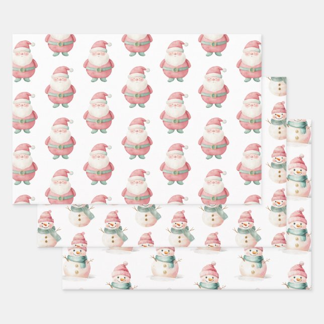 Christmas Santa Claus Snowman Wrapping Paper Sheet (Set)