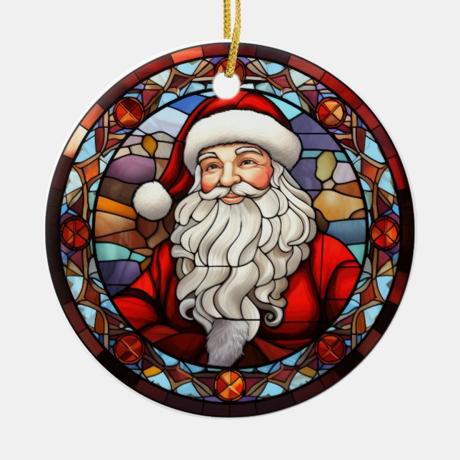 Christmas Santa Claus  stained glass style Ceramic Ornament (Front)
