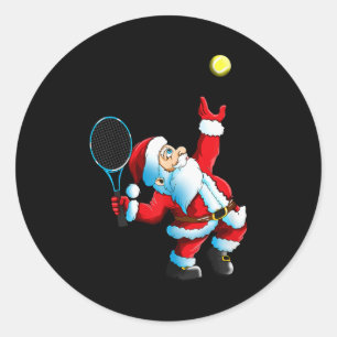 Christmas Santa Claus Tennis Game Tennis Racket  Classic Round Sticker