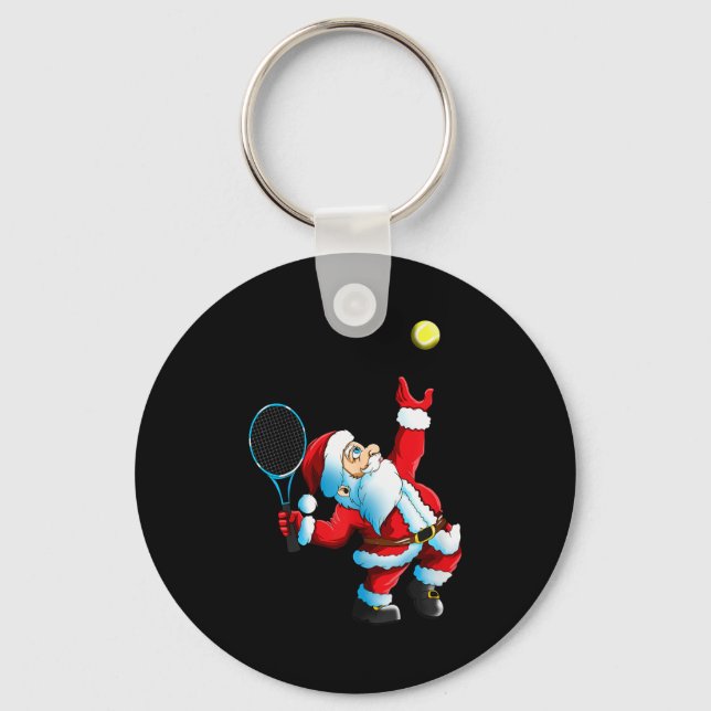 Christmas Santa Claus Tennis Game Tennis Racket  Keychain (Front)