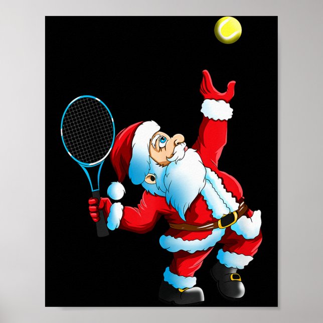 Christmas Santa Claus Tennis Game Tennis Racket  Poster (Front)
