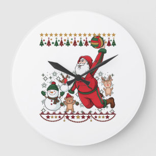 Christmas Santa Claus Volleyball Snowman Reindeer Large Clock