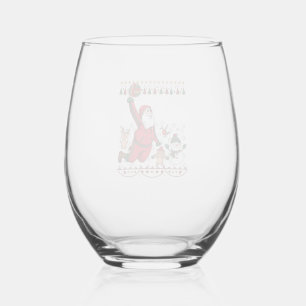 Christmas Santa Claus Volleyball Snowman Reindeer Stemless Wine Glass
