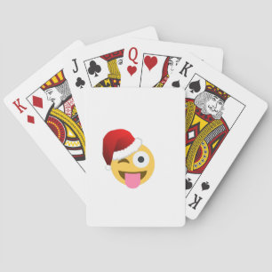 christmas santa claus winking emoji playing cards