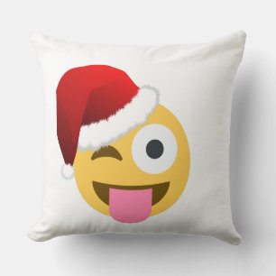 christmas santa claus winking emoji throw pillow
