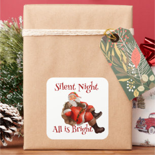 Christmas Santa Claus winking Vintage Silent Night Square Sticker