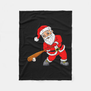 Christmas Santa Claus With Baseball Bat Boys Kids  Fleece Blanket