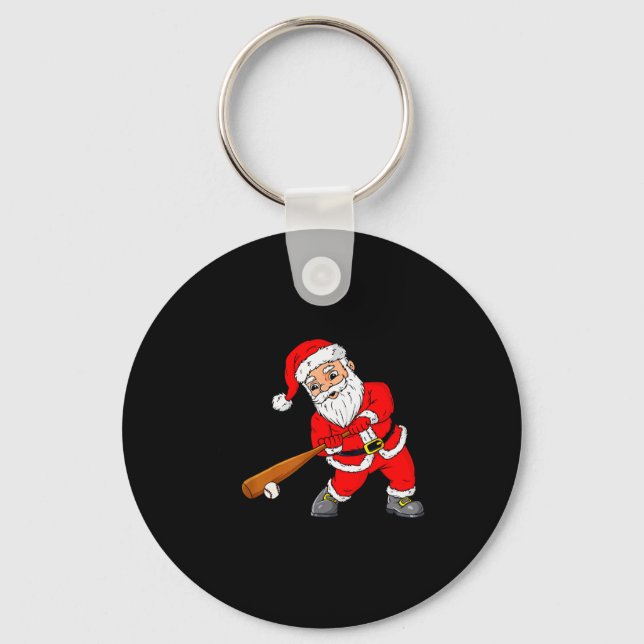 Christmas Santa Claus With Baseball Bat Boys Kids  Keychain (Front)