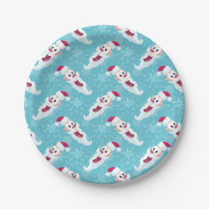 Christmas Santa Claus with snowflakes Round Paper Plate