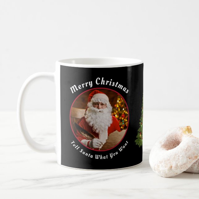 Christmas Santa Clause Christmas Tree Personalize  Coffee Mug (With Donut)