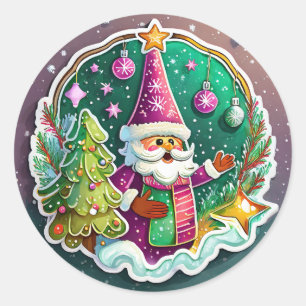 Christmas Santa Clause in the Snow Classic Round Sticker
