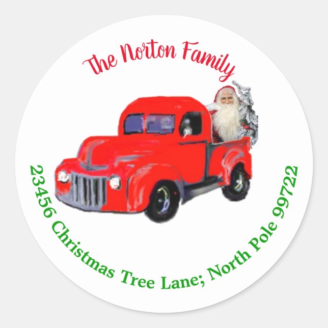 Christmas Santa Clause Red Truck Address Label (Front)