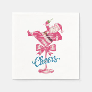 Christmas Santa Cocktail Glass Cheers Vintage Xmas Napkin