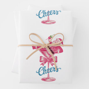 Christmas Santa Cocktail Glass Cheers Vintage Xmas Wrapping Paper Sheet