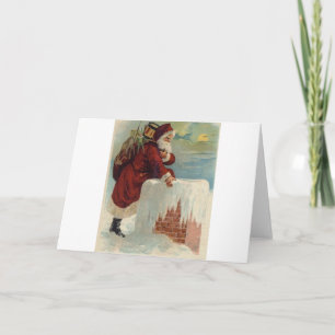 Christmas - Santa Coming Down the Chimney Holiday Card
