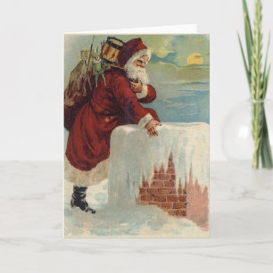 Christmas - Santa Coming Down the Chimney Holiday Card