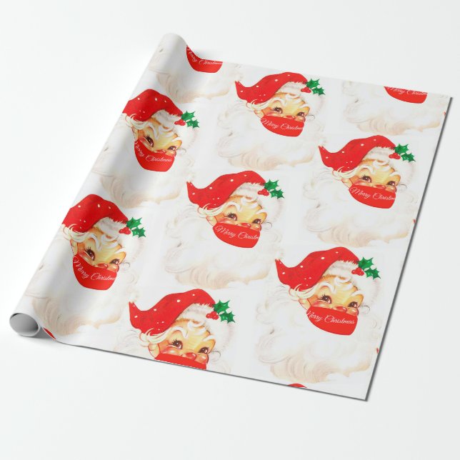 Christmas Santa Covid-19 Mask Merry Fun Greeting Wrapping Paper (Unrolled)