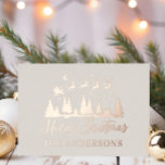 Christmas santa cream elegant traditional photo foil holiday card<br><div class="desc">Christmas traditional santa and reindeer sleigh simple traditional cream design and real foil design with photo on reverse</div>