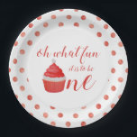 Christmas Santa Cupcake First Birthday Paper Plate<br><div class="desc">Christmas Santa Cupcake first birthday party with watercolor cupcake and red polka dots. Oh what fun it is to be one!</div>