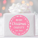 Christmas Santa Custom Name Pink Classic Round Sticker<br><div class="desc">Make Christmas extra special with these 'Love,  Santa' stickers,  personalized with the recipient's name. A stylish template,  featuring a festive border with snowflakes,  holly,  holiday stockings and stars. Custom stickers make a wonderful addition to your gift wrap,  envelopes,  party favours,  and more! Colours: pink and white.</div>