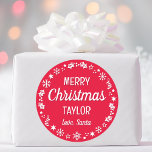 Christmas Santa Custom Name Red Classic Round Sticker<br><div class="desc">Make Christmas extra special with these 'Love,  Santa' stickers,  personalized with the recipient's name. A stylish template,  featuring a festive border with snowflakes,  holly,  holiday stockings and stars. Custom stickers make a wonderful addition to your gift wrap,  envelopes,  party favours,  and more! Colours: red and white.</div>