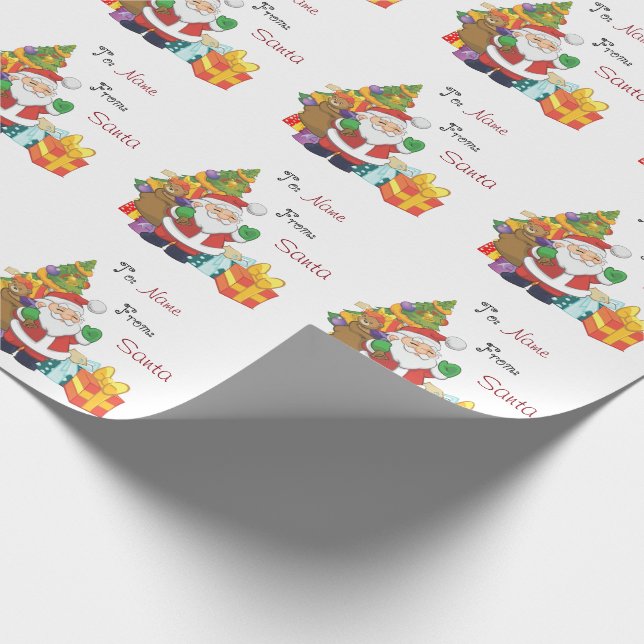 Christmas Santa Custom To and From Name Wrapping Paper (Corner)