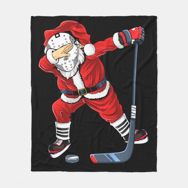 Christmas Santa Dabbing Hockey Player Boys Kids Da Fleece Blanket (Front)