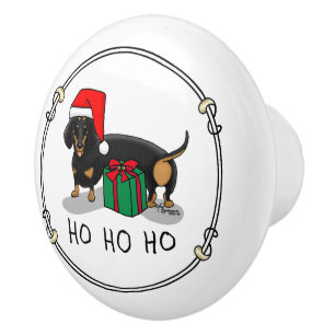 Christmas Santa Dachshund (S black & tan) Cute Ceramic Knob