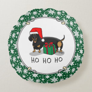 Christmas Santa Dachshund (S black & tan) Cute Round Pillow