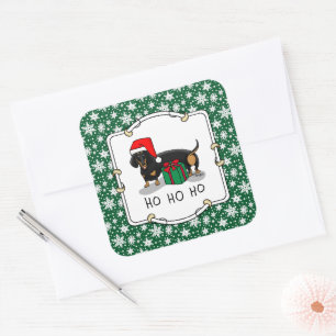 Christmas Santa Dachshund (S black & tan) Funny Square Sticker