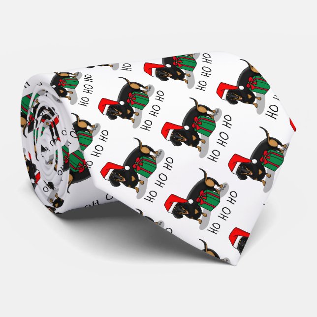 Christmas Santa Dachshund (S black & tan) Funny Tie (Rolled)