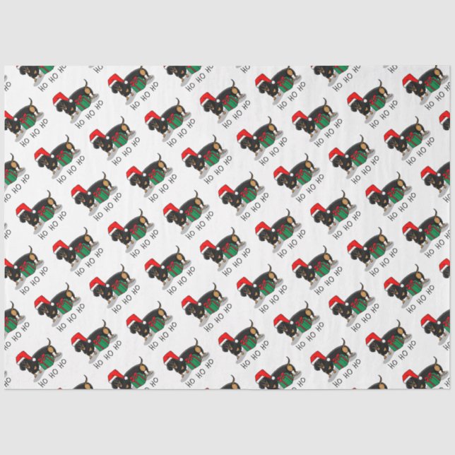 Christmas Santa Dachshund (S black & tan) Funny Tissue Paper (Front)