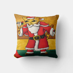 Christmas Santa Darts Cat Throw Pillow