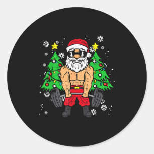 Christmas Santa Deadlift Xmas Weightlift Gym Men W Classic Round Sticker