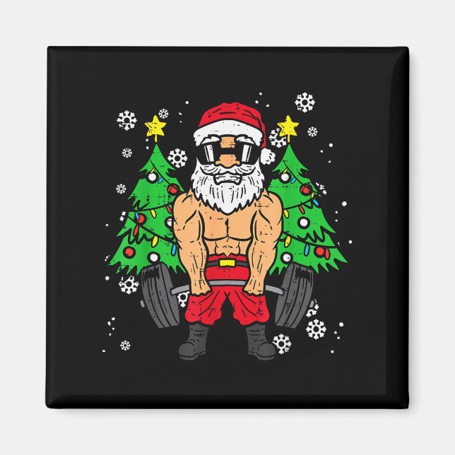 Christmas Santa Deadlift Xmas Weightlift Gym Men W Magnet (Front)