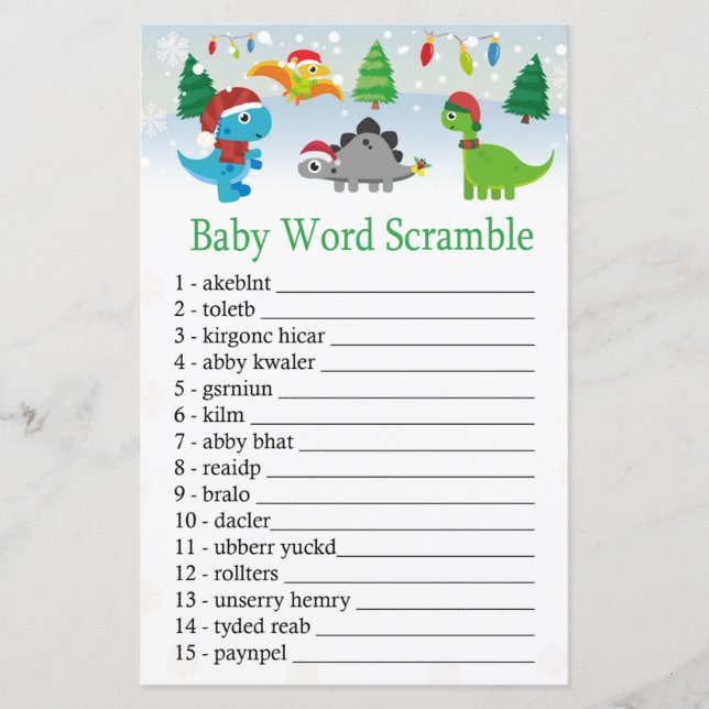 Christmas Santa dinosaur Baby word scramble game (Front)