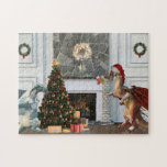 Christmas Santa Dragon Family Scene Jigsaw Puzzle<br><div class="desc">This design may be personalized by choosing the Edit Design option. You may also transfer onto other items. Contact me at colorflowcreations@gmail.com or use the chat option at the top of the page if you wish to have this design on another product or need assistance. See more of my designs...</div>