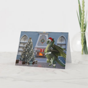 Christmas Santa Dragon Tree Fireplace Scene Card